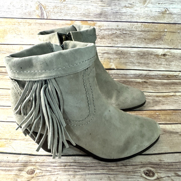 Sam Edelman Womens Sand Taupe Suede Fringed Stacked Heel Louie Ankle Boots 10M - Picture 2 of 8